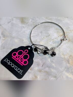 Paparazzi Silver Expandable Bracelet with Black Bead Charms